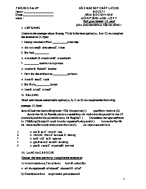 Đề khảo sát chất lượng học kì I môn Tiếng Anh Lớp 7 - Năm học 2014-2015